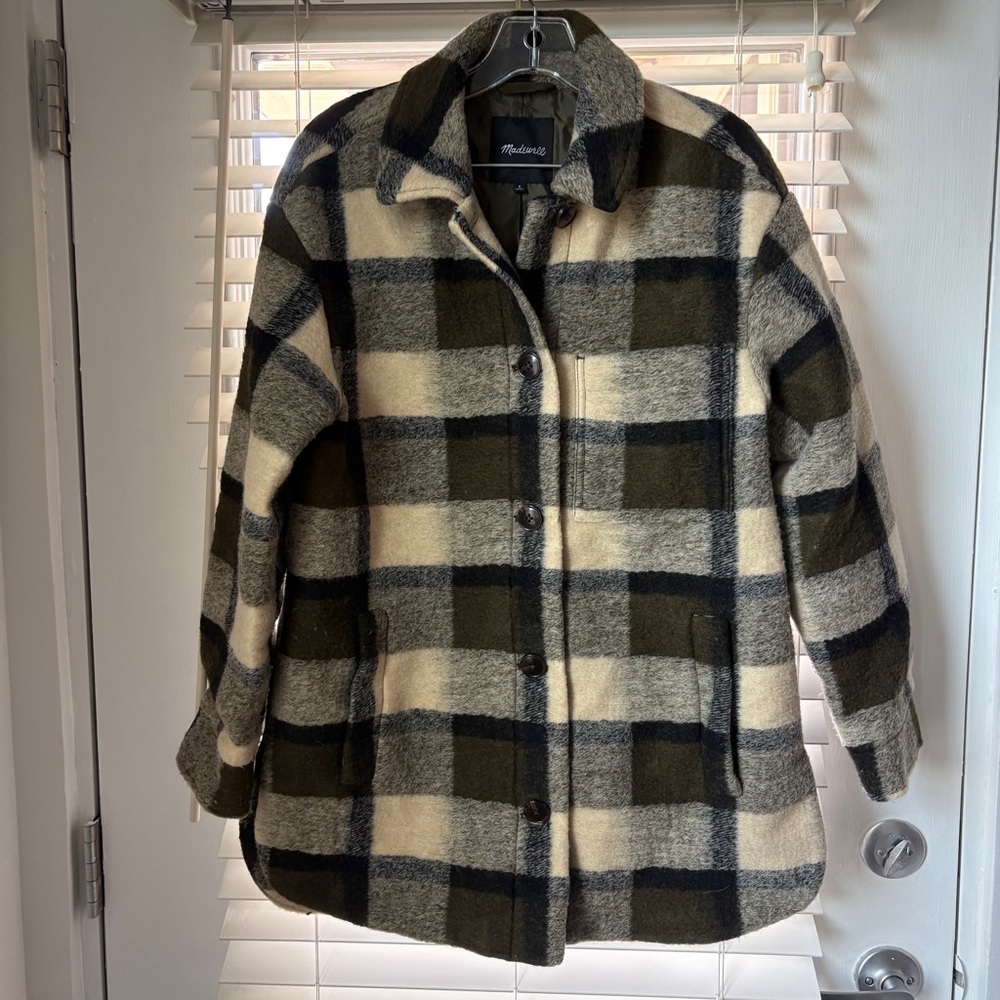 Madewell sz S Belrose Shirt-Jacket in Maran Plaid Wool Blend Shacket Coat Green - Picture 3 of 11